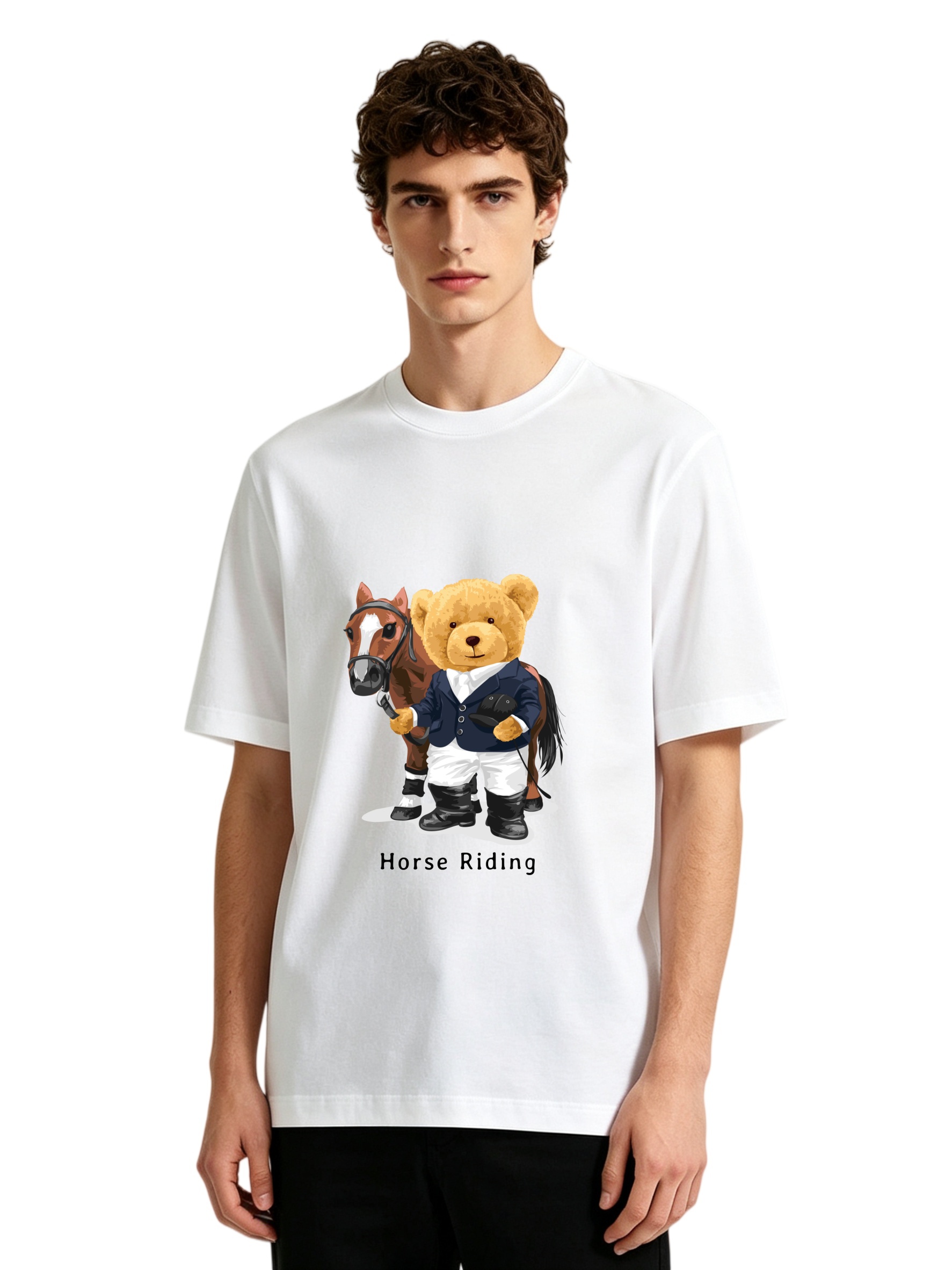 Polo Shirt Equestrian - Men's Horse Riding Teddy Bear Graphic