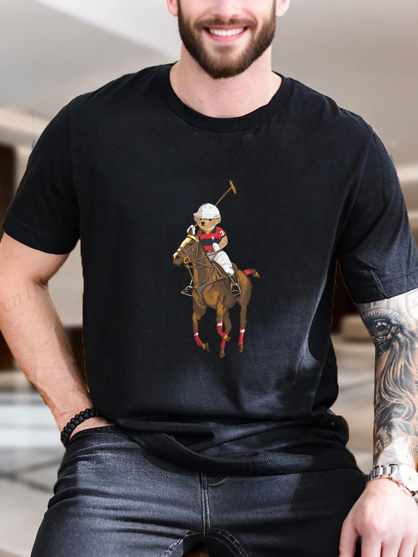 Men's Printed Short Sleeve T-S - đánh giá và giá Polo Shirt Equestrian