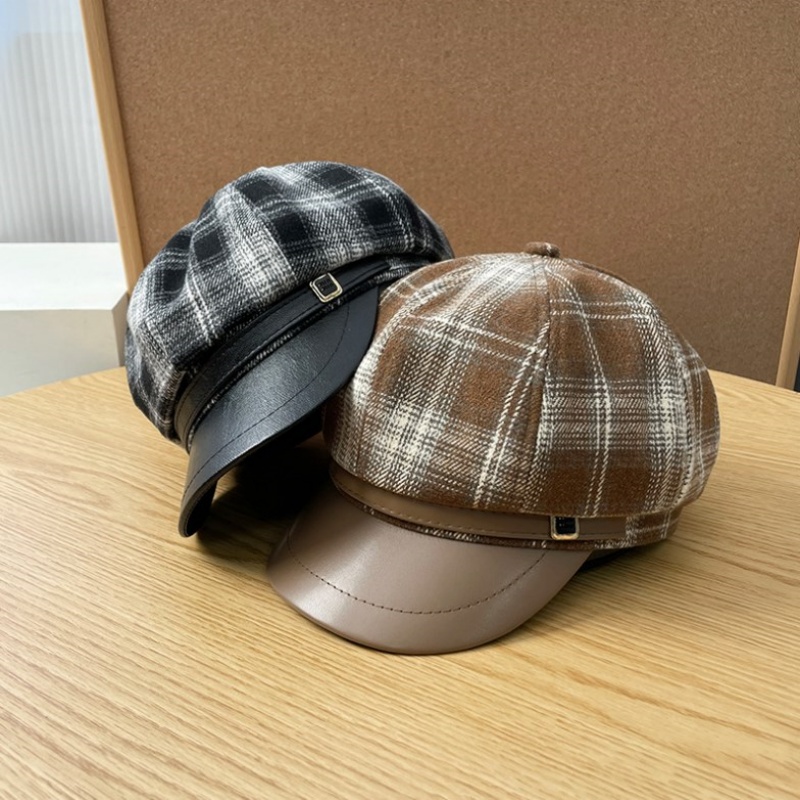 New PU Leather Patchwork Grid  - đánh giá và giá Outdoor Sport Hat